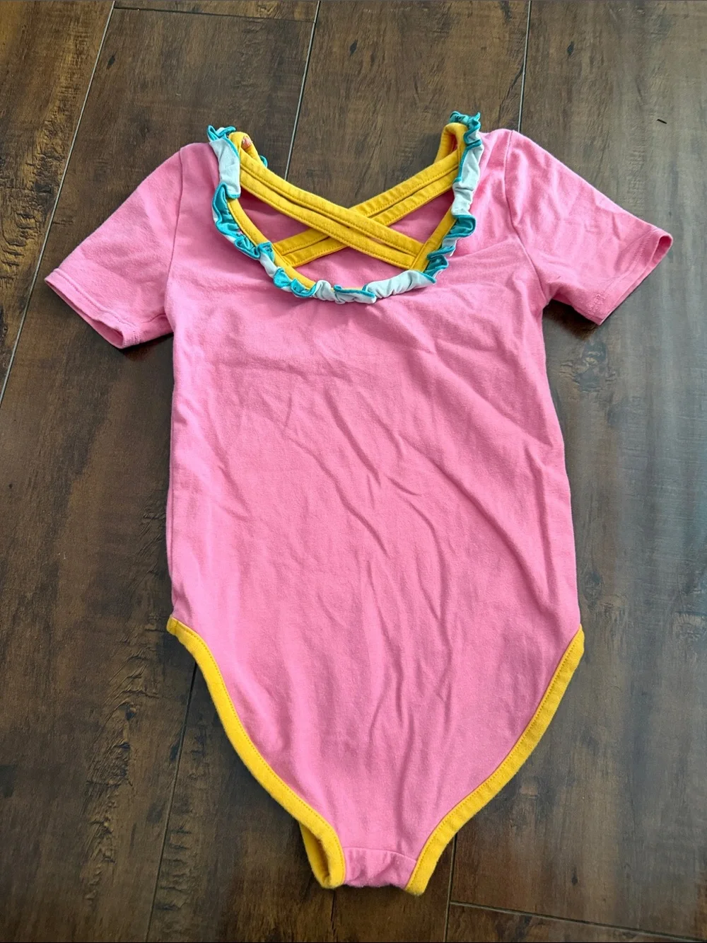 Matilda Jane Pink One-Piece Bodysuit with Yellow Trim